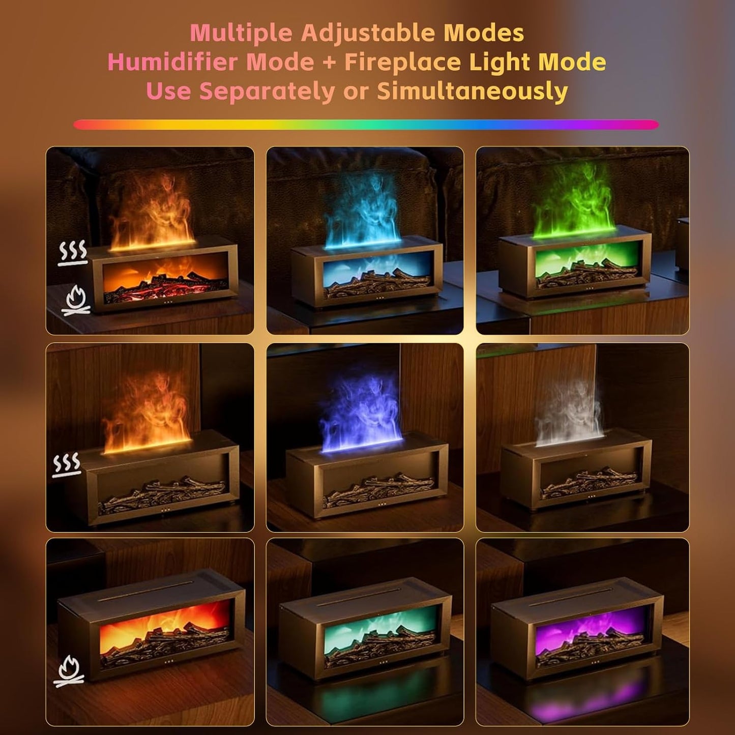 Fireplace Diffusers for Essential Oils Fireplace Humidifier with Remote 150Ml Fireside Ultrasonic Humidifier Bonfire Flame Diffuser with 7 Colors Light for Home Room Office (Black)