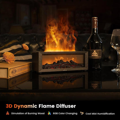 Fireplace Diffusers for Essential Oils Fireplace Humidifier with Remote 150Ml Fireside Ultrasonic Humidifier Bonfire Flame Diffuser with 7 Colors Light for Home Room Office (Black)
